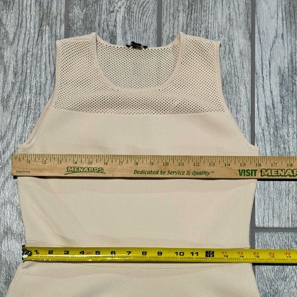 Ann Taylor Ivory Knit Sheer Mesh Yoke Sleeveless A-line Fit & Flare Dress size M - Picture 9 of 10